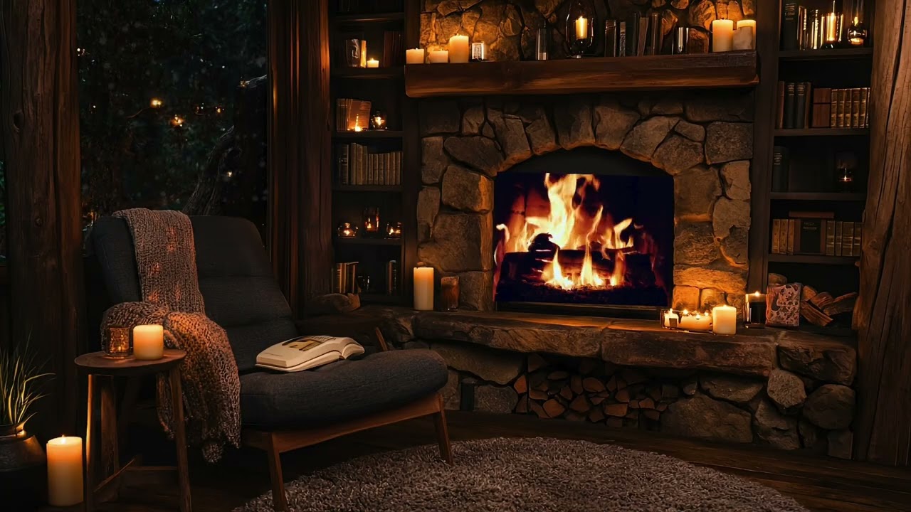 Cozy Fireplace Ambiance with Jazz Music.