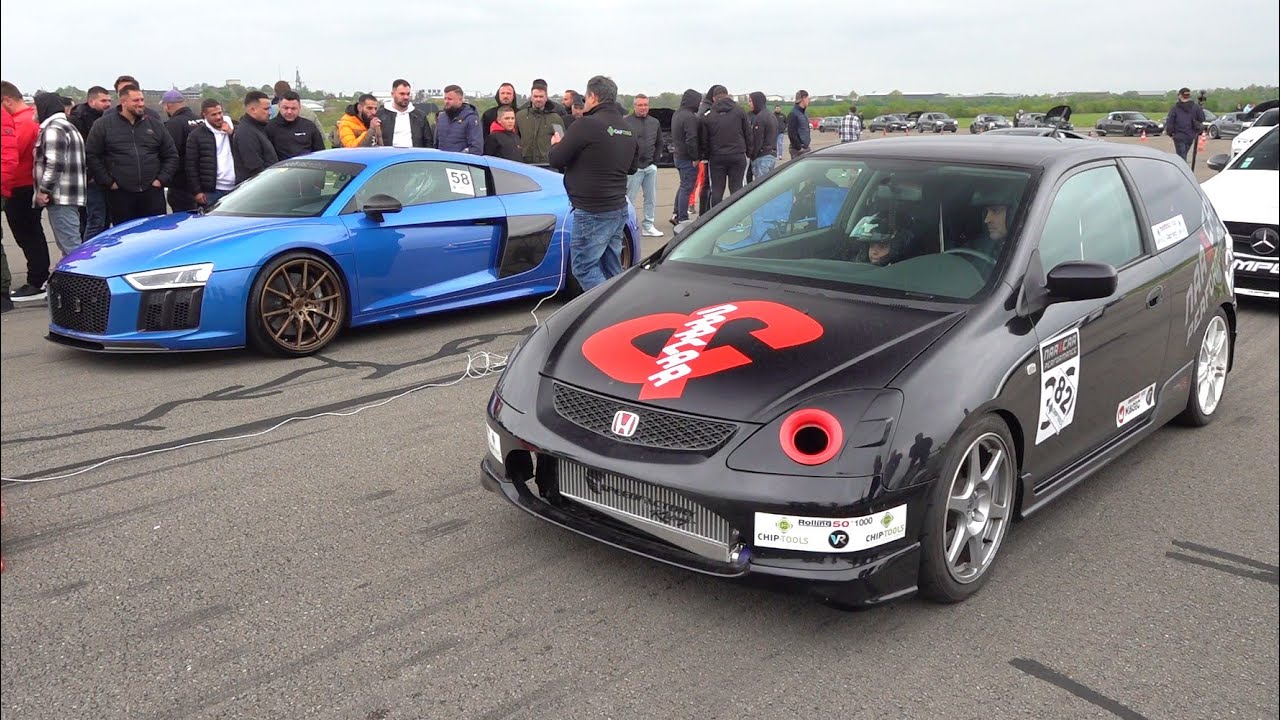580HP Honda Civic Type R EP3 Turbo vs Audi R8 V10 Plus