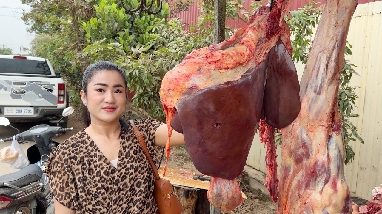 Market show at village beef store | Buy cow liver for cooking | Cow liver recipes