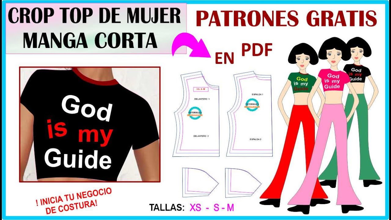 ✅ PATRONES GRATIS de CROP TOP MANGA CORTA - en PDF