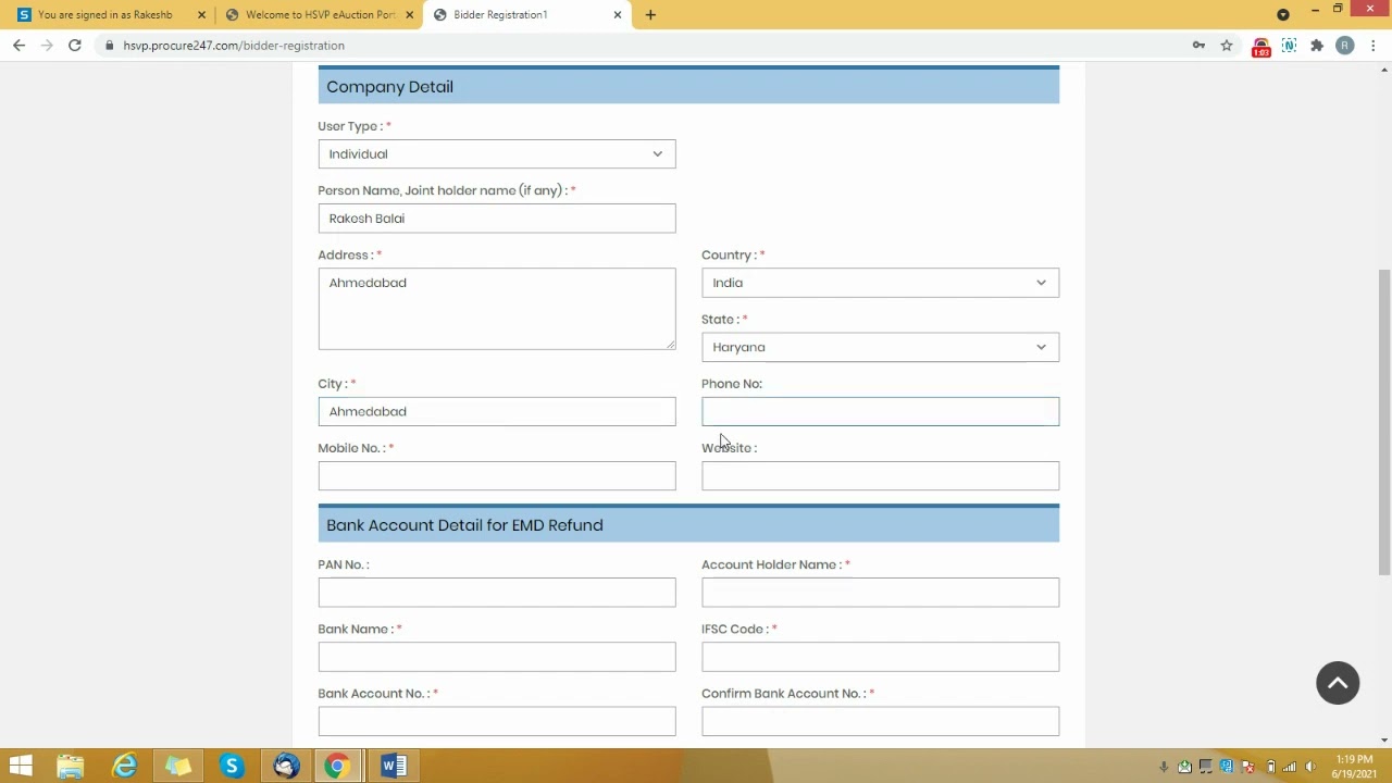 Welcome to HSVP eAuction Portal- Bidder Registration Manual
