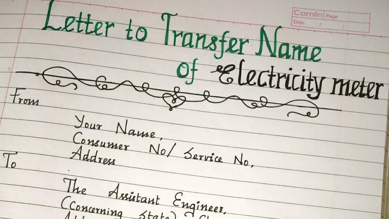 Letter/Application for Name Transfer in Electricity Meter,Electricity Bill name transfer letter