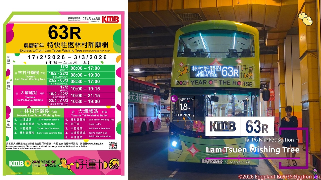 【恭喜發財】🇭🇰Hong Kong Bus KMB 63R Tai Po Market Station🍆Lam Tsuen Wishing Tree 大埔墟站🍆林村許願樹