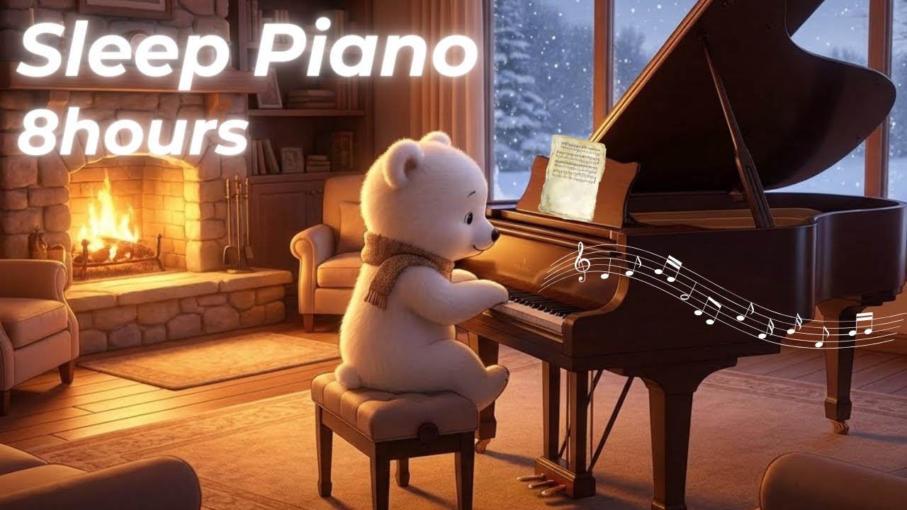 8 Hours Sleep Piano with Fireplace Sounds | Warm & Cozy Bedtime Music for Deep Relaxation(Non-stop)