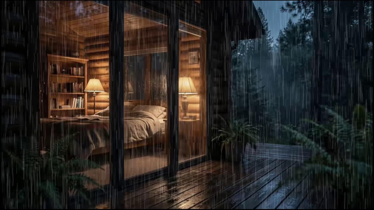 Rainy Night in a Forest Cabin 🌲 | Soft rain ambience with steady rain sounds for deep relaxation
