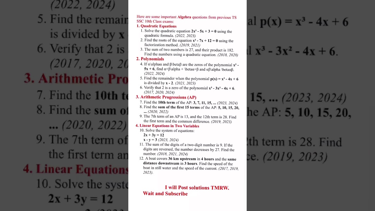 TS SSC Board 2025 | Important & Repeated Math Questions | Must-Watch for 10th Class Students!