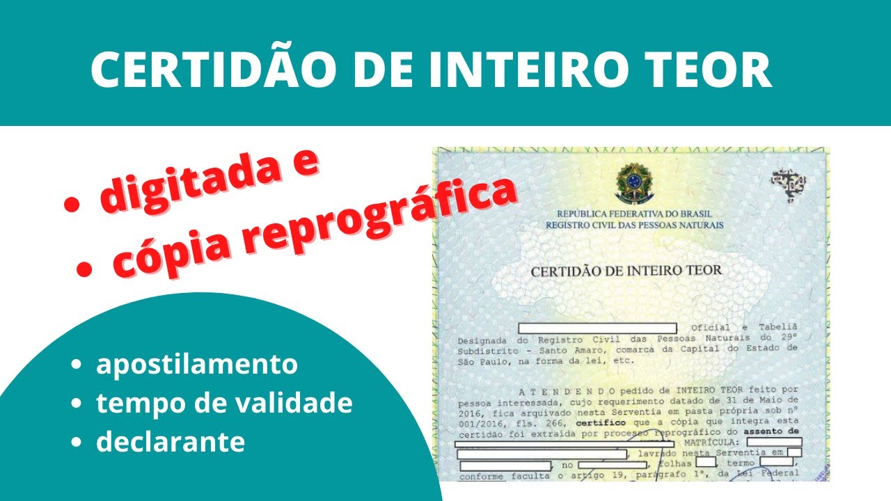 CERTIDÃO: INTEIRO TEOR e CÓPIA REPROGRÁFICA | Diferenças | Documentos para processo de cidadania