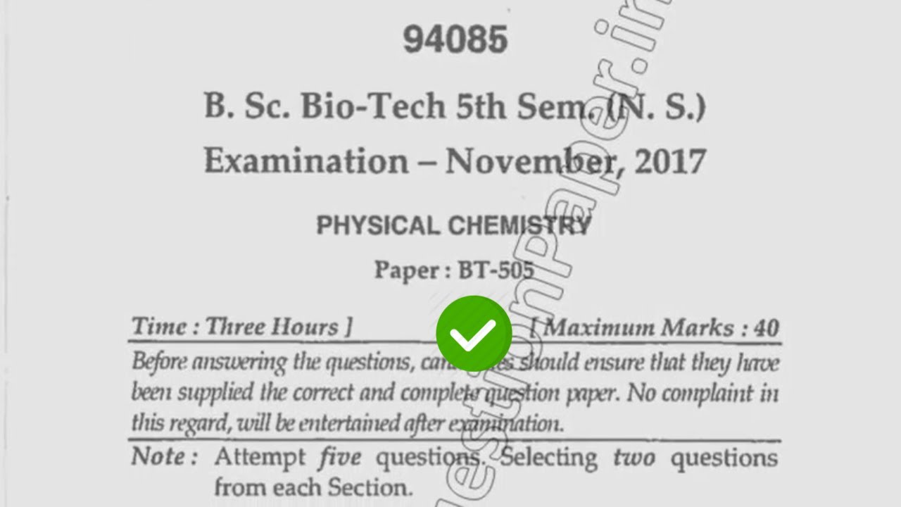 2017 Mdu BSc Biotech 5th Sem Physical Chemistry Question Paper