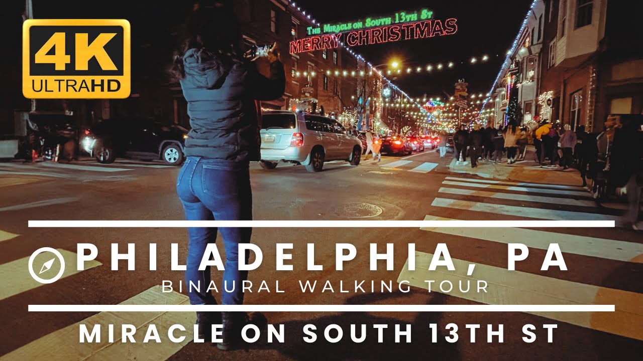 Miracle On S 13th St 🎅🏼 South Philly Christmas Lights POV Walk 🎄 Philadelphia USA 🎧 Binaural Audio