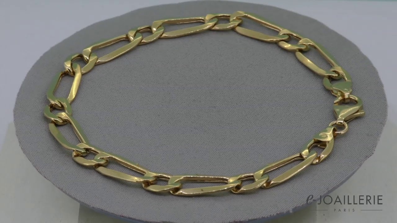 www.e-joaillerie.com - Bracelet or jaune 18 carats maille cheval altern&eacute;e - 21 cm