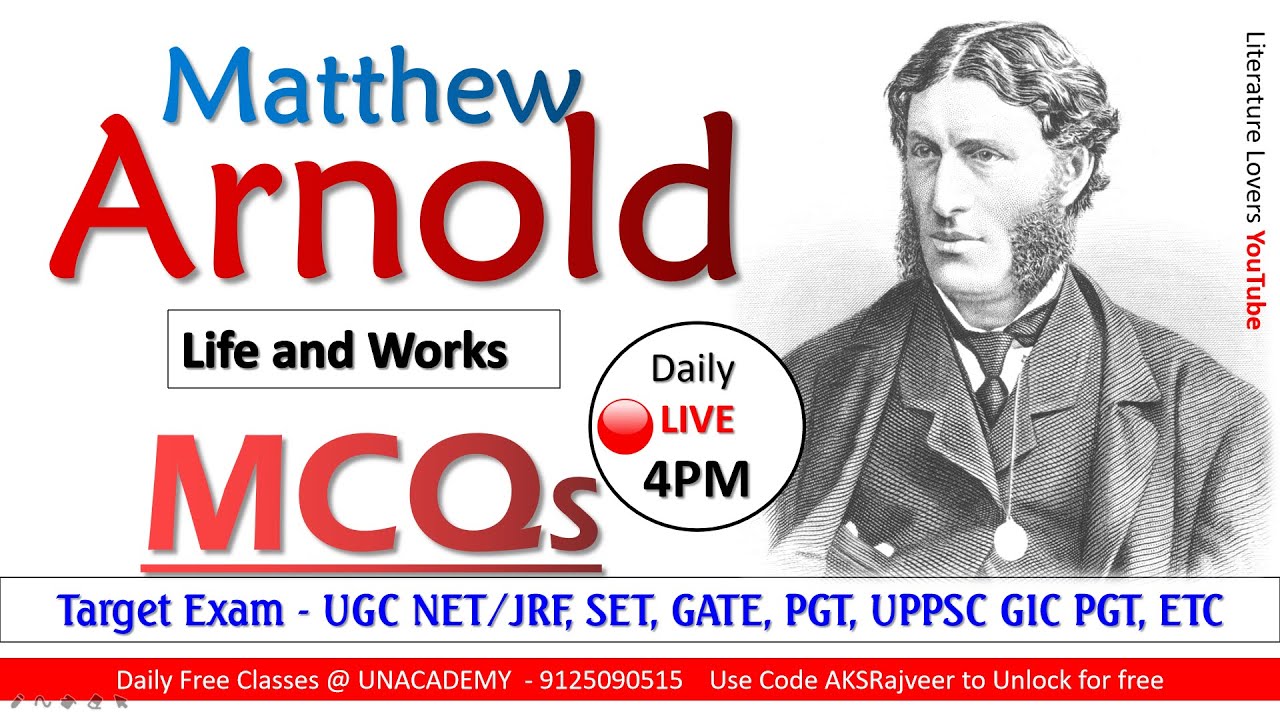MATTHEW ARNOLD MCQs || UGC NET SET GATE TGT PGT NVS KVS DSSB || AKSRajveer || Literature Lovers