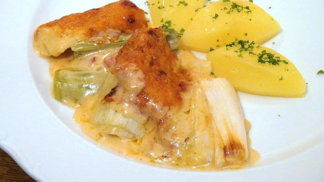 Überbackener Lauch in Käsesauce