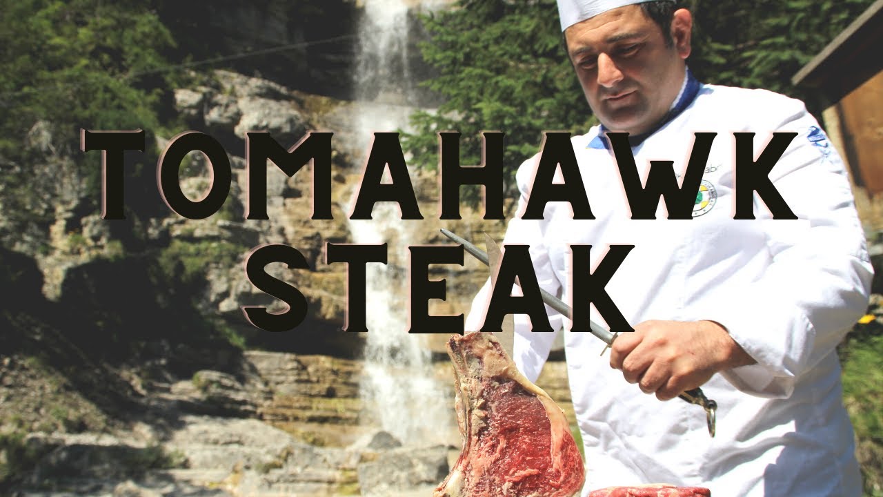 Wasserfall mit Tomahawk Steak auf Lavastein