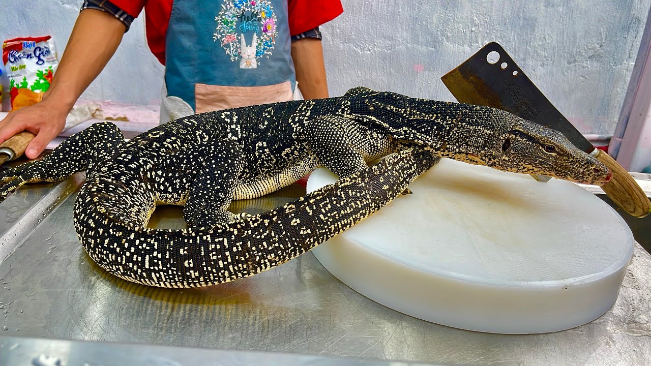 legendary comodo dragon, prepare many delicious dishes from comodo dragon in the kitchen /Asian chef