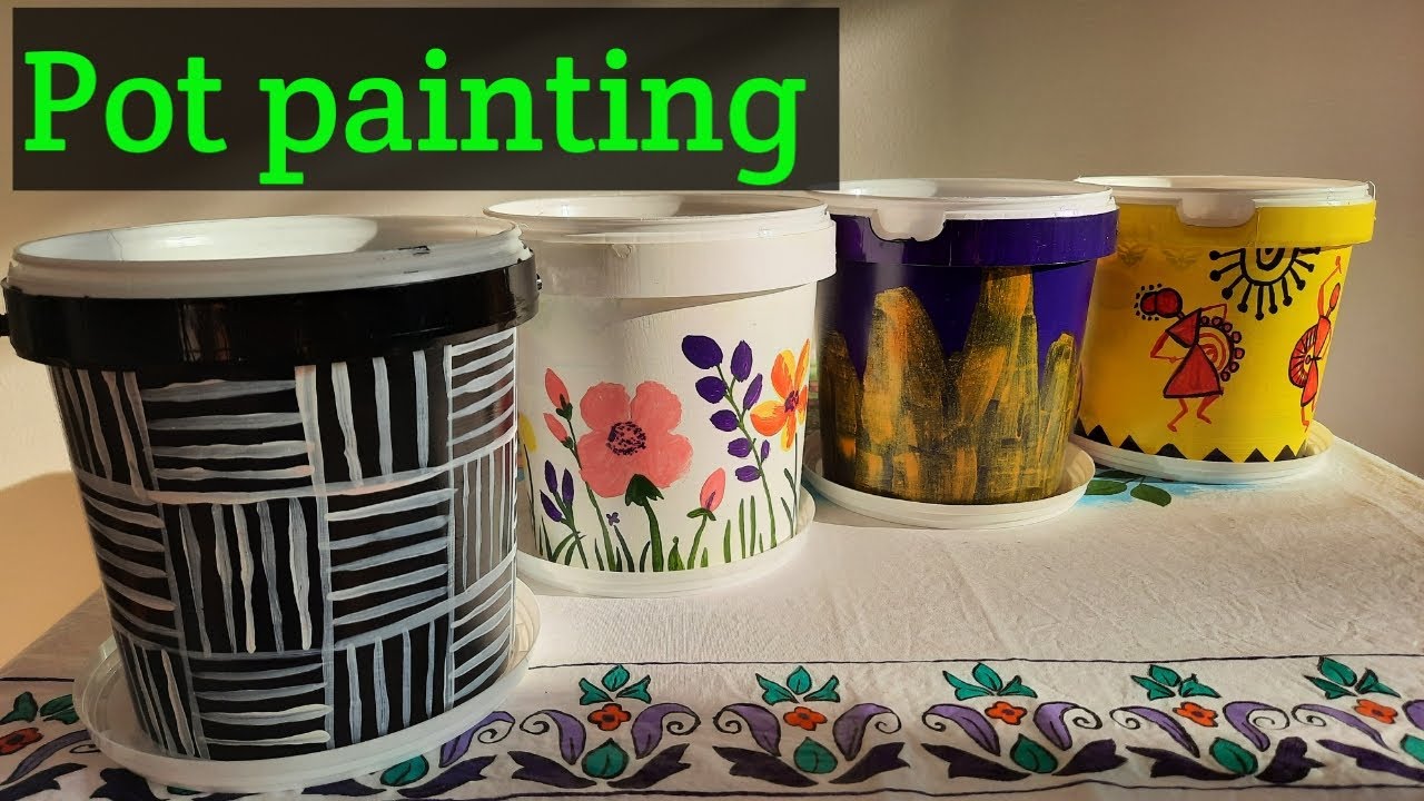 Plastic pot painting//Acrylic Painting on Curd Containers