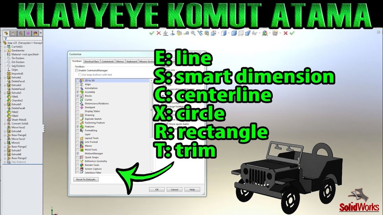 SolidWorks | Klavye Kısayolları