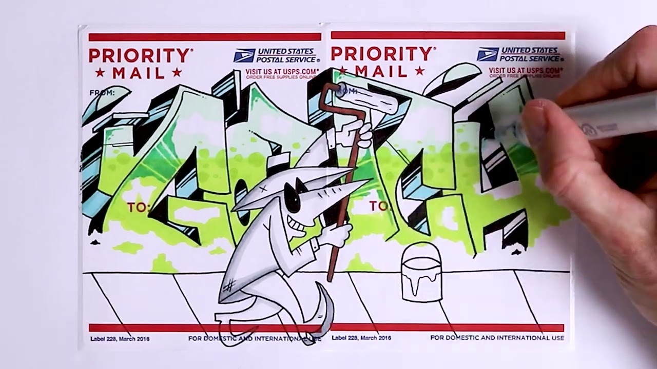 Drawing my buff CHARACTER on a Double 228 usps STICKER - Part 2