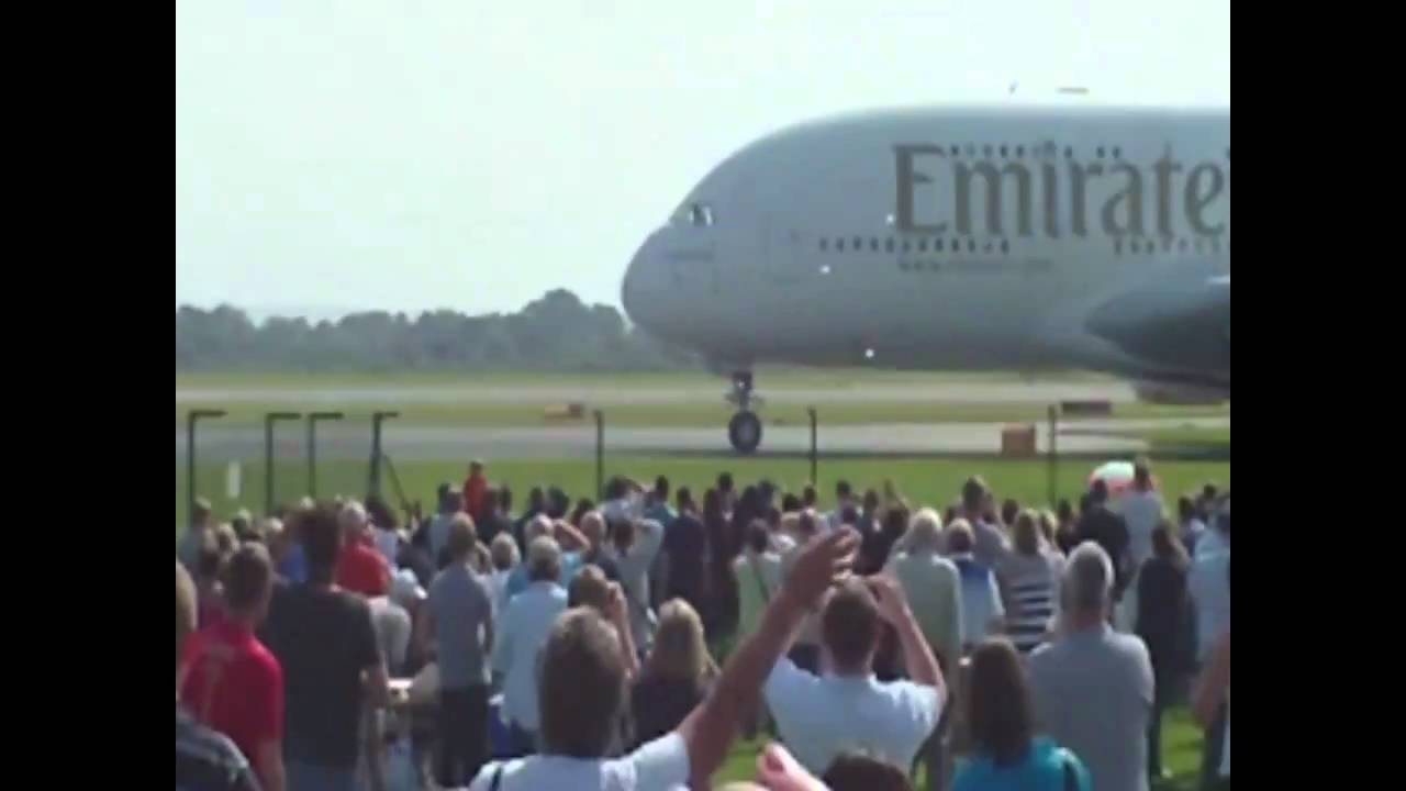 Emirates A380 First Landing At Manchester Airport