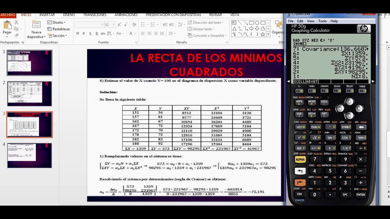 REGRECION LINEAL- Mínimos cuadrados con HP 50g