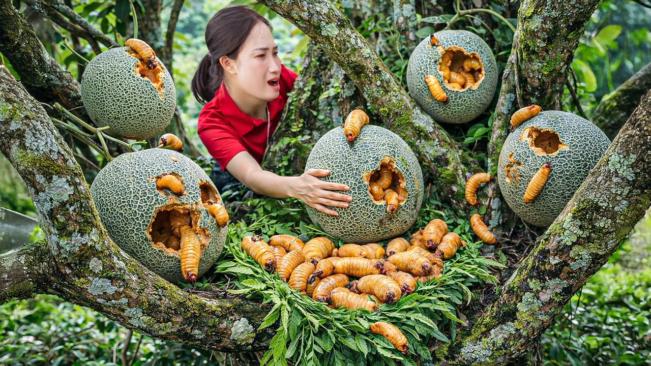Harvesting Giant Wild Muskmelons in Jungle, Cook Spicy Musk Larva Soup | Unique Jungle Dish