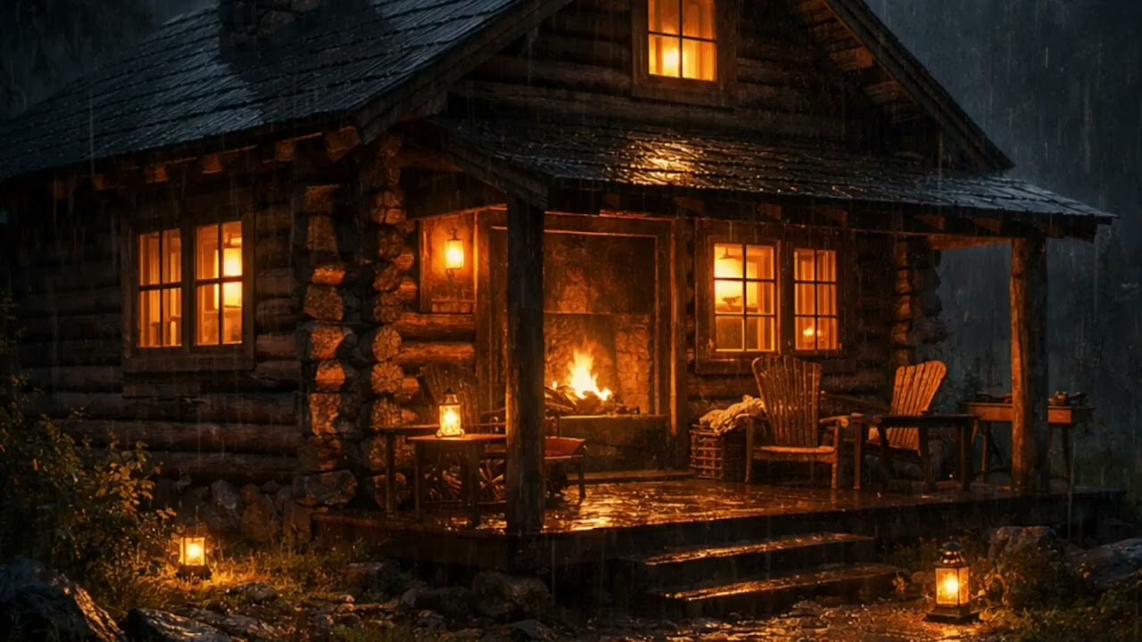Cozy Cabin Rain 🌧️ Warm Fireplace Ambience for Deep Sleep | Peaceful Sleep