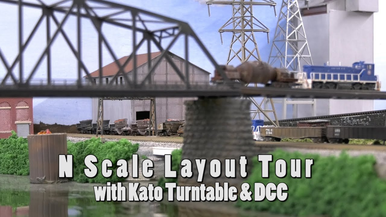 N Scale Train Layout, Great Scenery & Kato Turntable with DCC