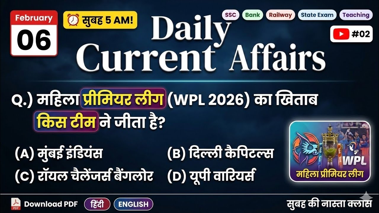 Daily Current Affairs 06 February 2026 | Today GK MCQ | SSC Bank Railway State Exam