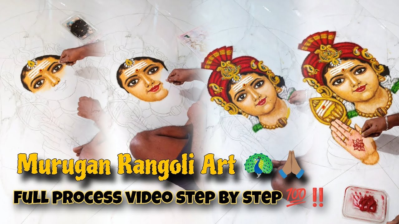 Murugan Rangoli Art🦚🙏🏽 Full Process Video | Rangoli Art | Rangoli Kolam | Easy Rangoli designs | Art