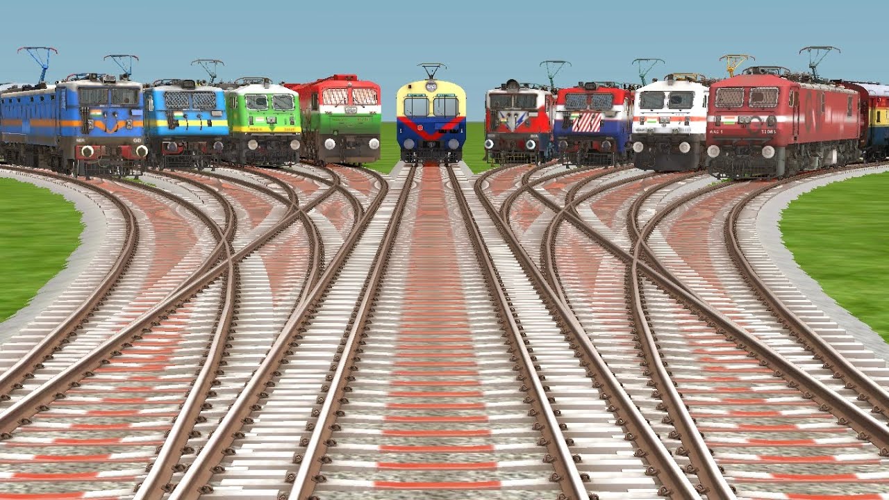Nine India Railways Crossing Train Railroad At Running/ Train-Simulator-Classic/#railgadi