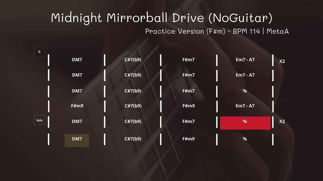 (NOGUITAR) Midnight Mirrorball Drive | Back Track For Practice – MetaA Music Backing Tracks