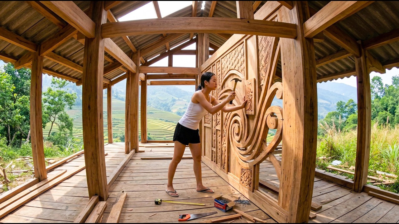 Day 50 in the Forest : I Built the Wooden Walls for My New Home