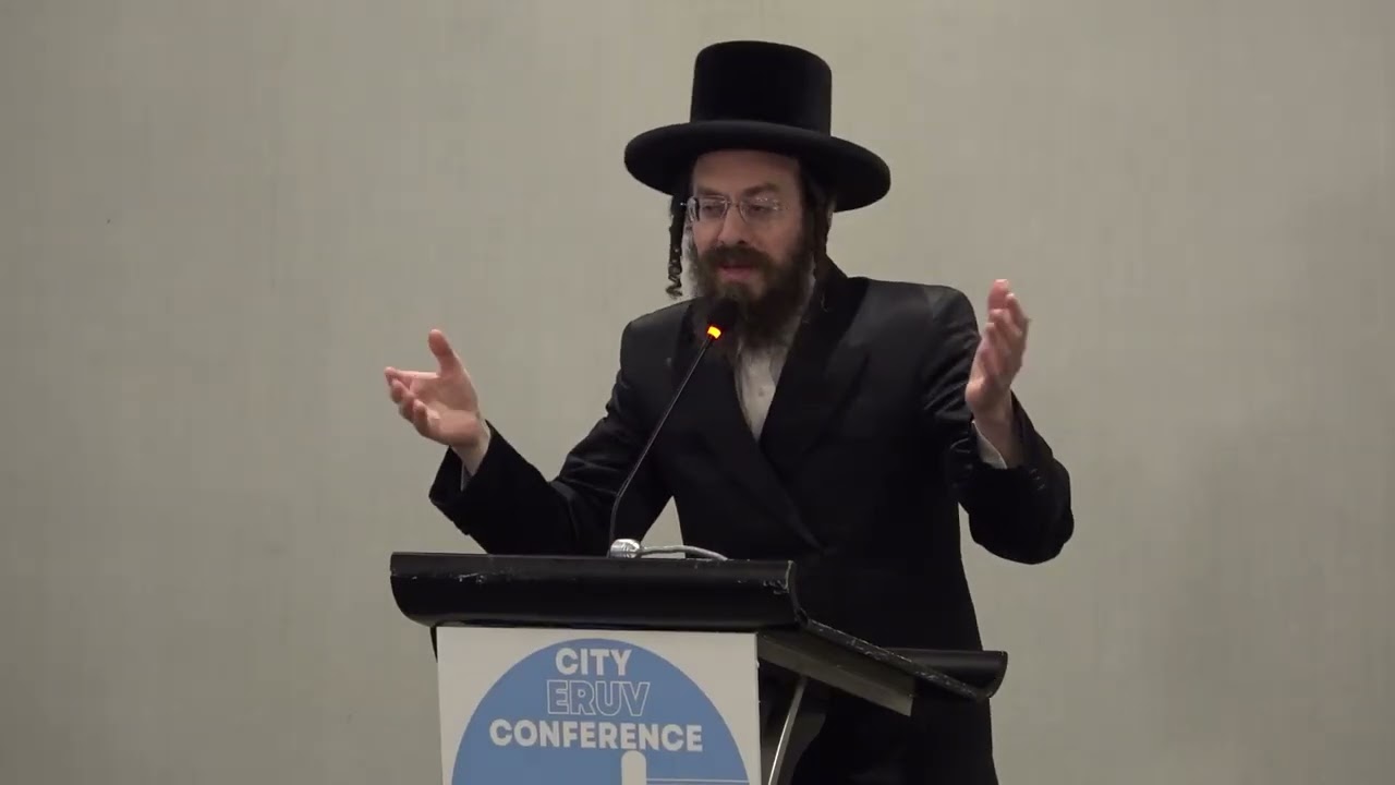 Zlozitz Rov, Rav Moshe Yosef Unsdorpher delivers a lecture at the city eruv conference.