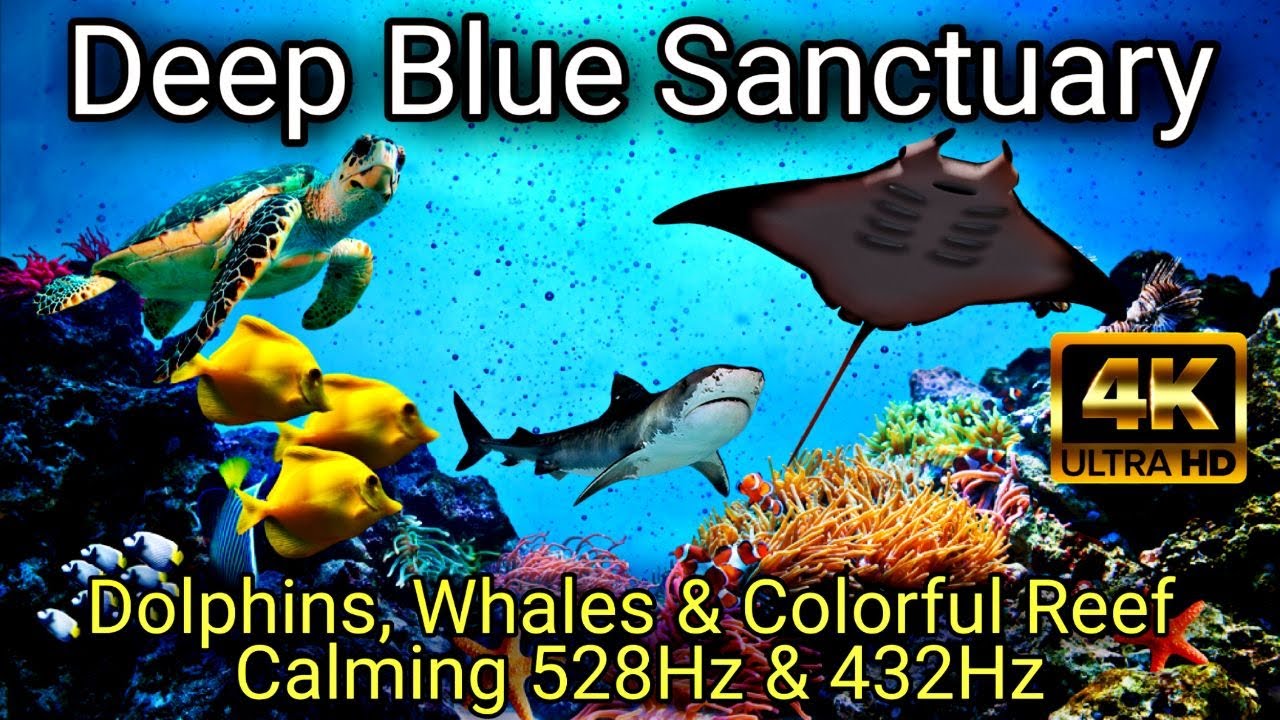 Deep Blue Sanctuary 4K • 9 Hours — Dolphins, Whales & Colorful Reef  Calming 528Hz & 432Hz
