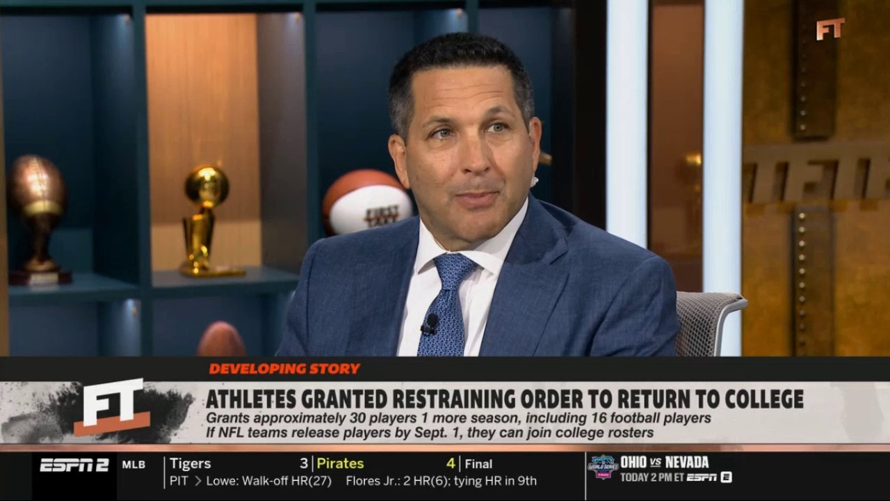FIRST TAKE | Adam Schefter reacts to Athletes (NFL) granted restraining order to return to College