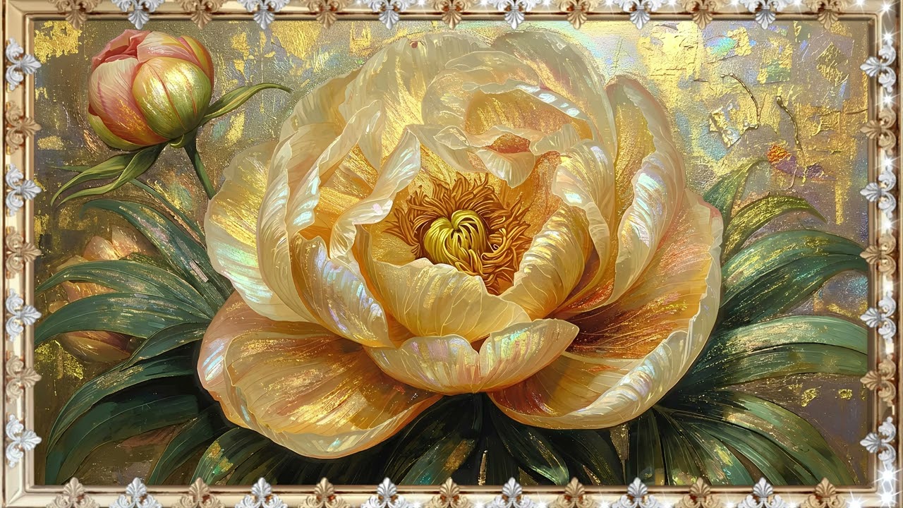 ✨ Golden Peony Bloom: 4K Serene Floral Painting with Subtle Golden Highlights | Frame TV ART 🌸