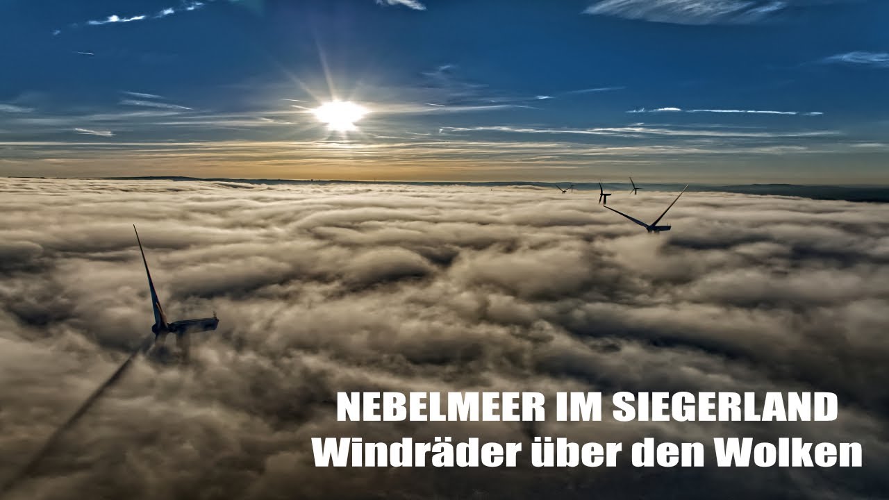 Seltenes Wetterphänomen: Windräder im Nebelmeer | Drohnenaufnahme Siegerland