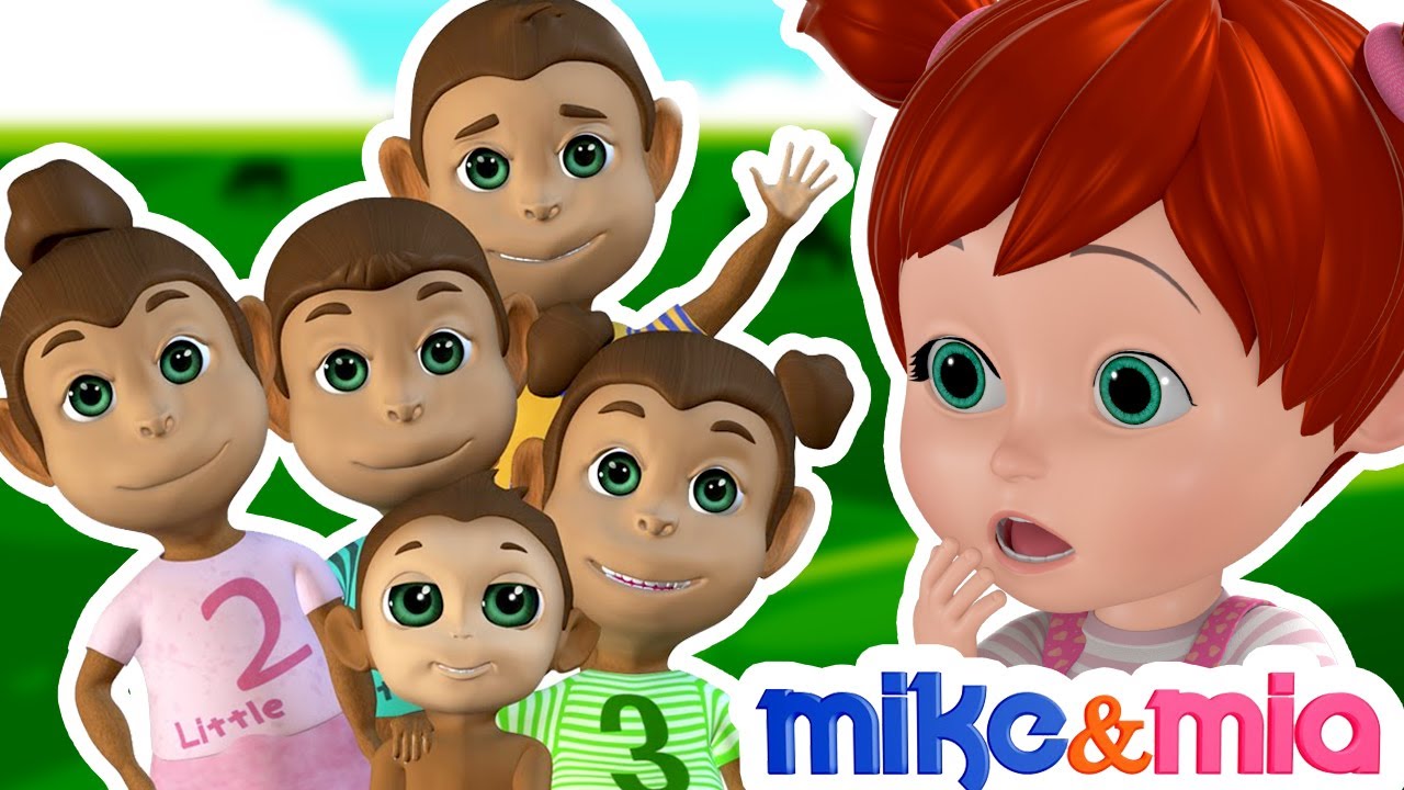 5 Little Monkeys Jumping on the Bed | Nursery Rhyme & Monkey Song | Kids Songs By Mike & Mia