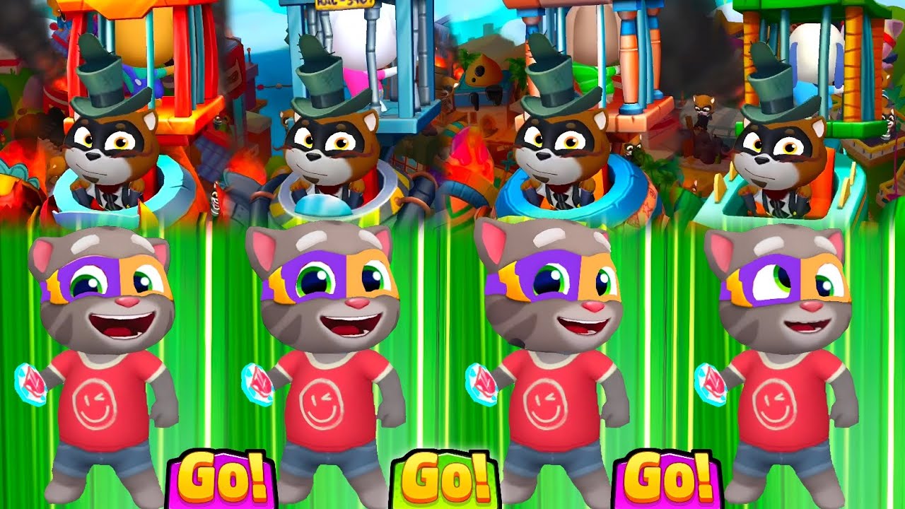 Talking Tom Hero Dash - New & Old Raccoons Bosses Fight For Cages Vs Hero Tom Equipped New Avatars