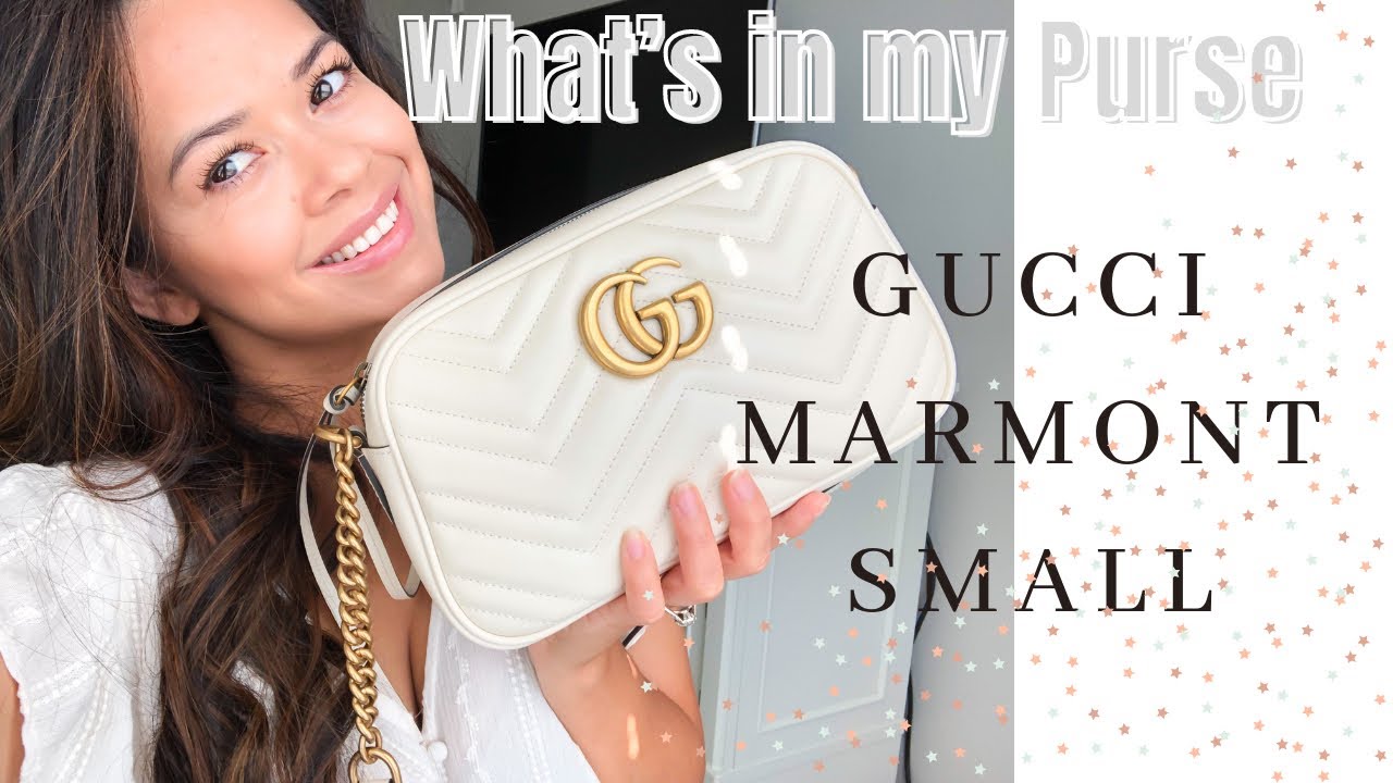 NEW WHAT’S IN MY BAG 2021 / GUCCI MARMONT SMALL BAG IN WHITE / WHAT FITS IN MY GUCCI SMALL MARMONT
