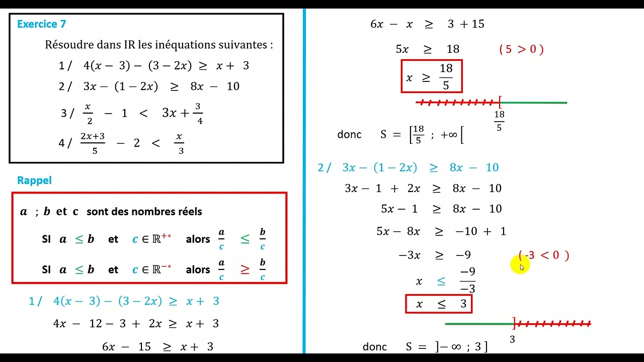 équations et inéquations premier degré TCS correction EX 7; 8