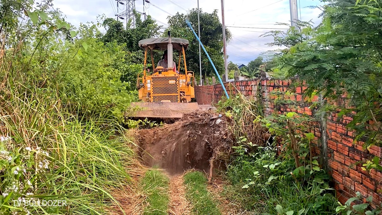 Wonderful Starting New Project REPAIRING ROAD By Good Driver KOMATSU D31P DOZER Pushing TRASH, GRASS