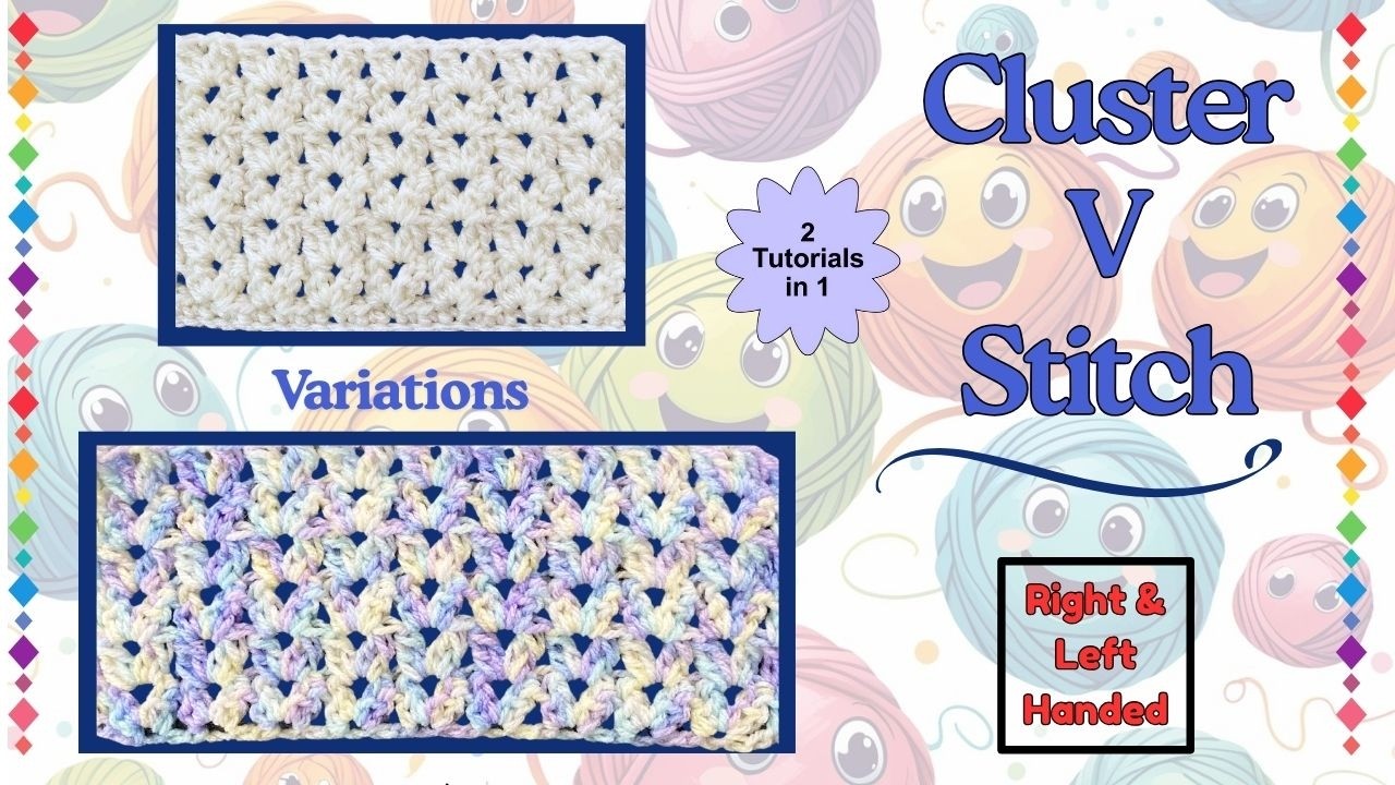 Crochet the Cluster V Stitch no Turning Chain 2 Ways Right & Left Handed Tutorial