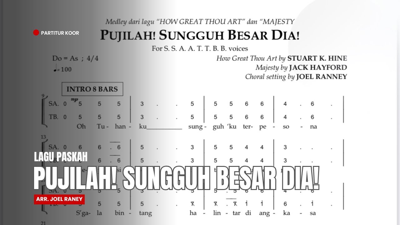 [LAGU PASKAH] PARTITUR NOT ANGKA SATB: Pujilah! Sungguh Besar Dia! (Joel Raney)