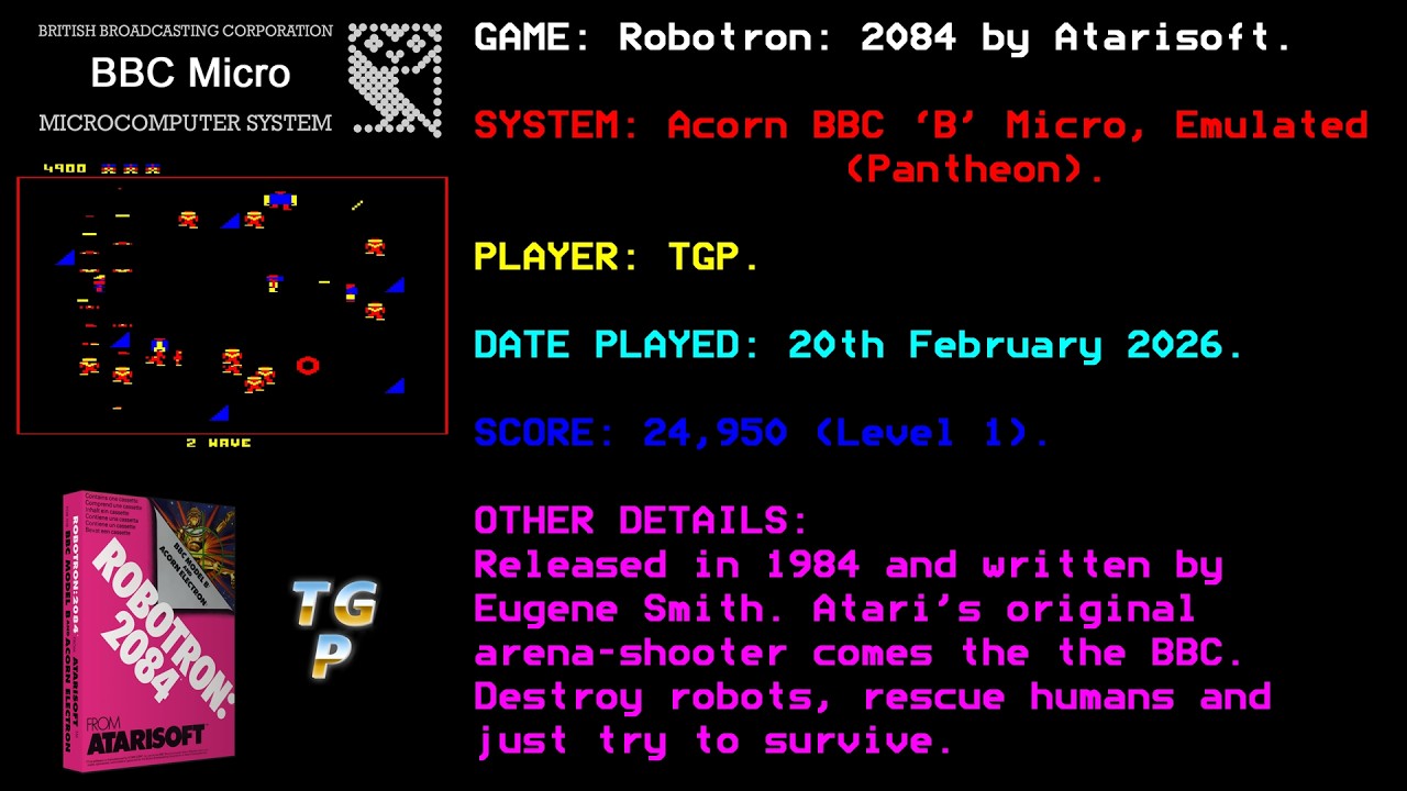 Robotron: 2084 - Atarisoft - BBC Micro - Emulated (Pantheon) - Level 1 - 24,950 points.