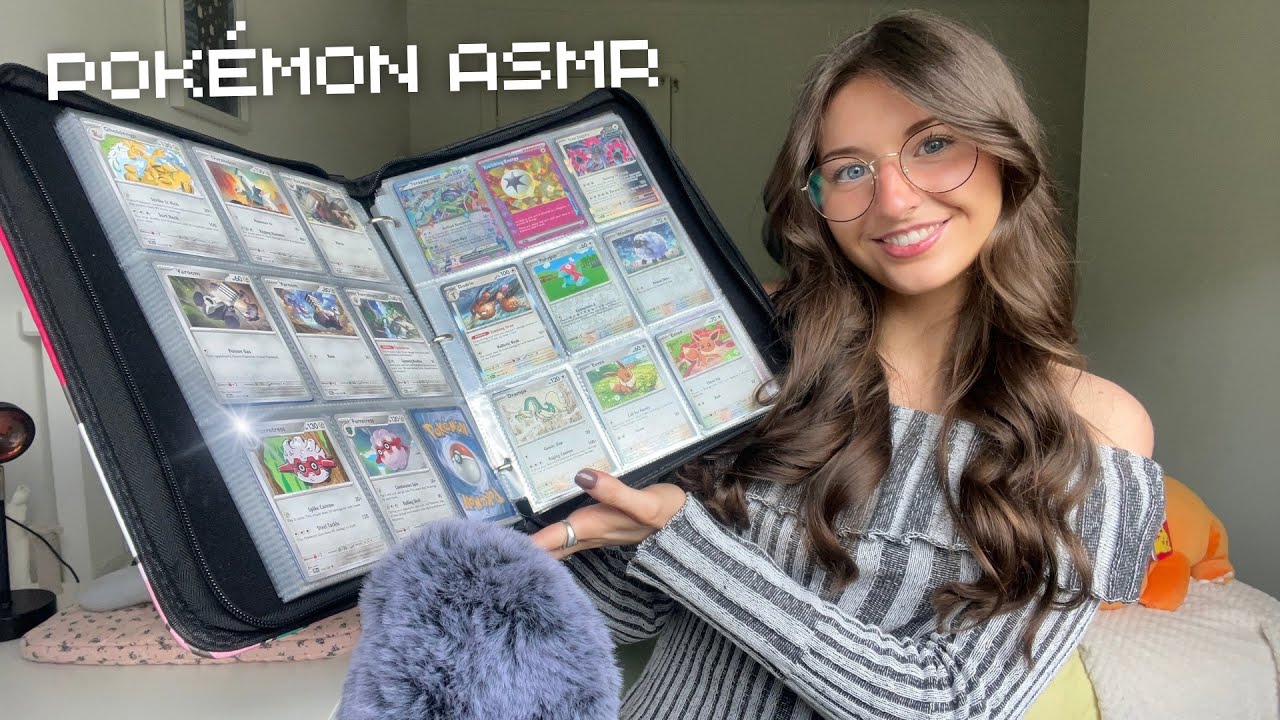 ASMR Organise my Pokémon cards with me!🪽(card shuffling, page flipping, plastic tapping, whispers)