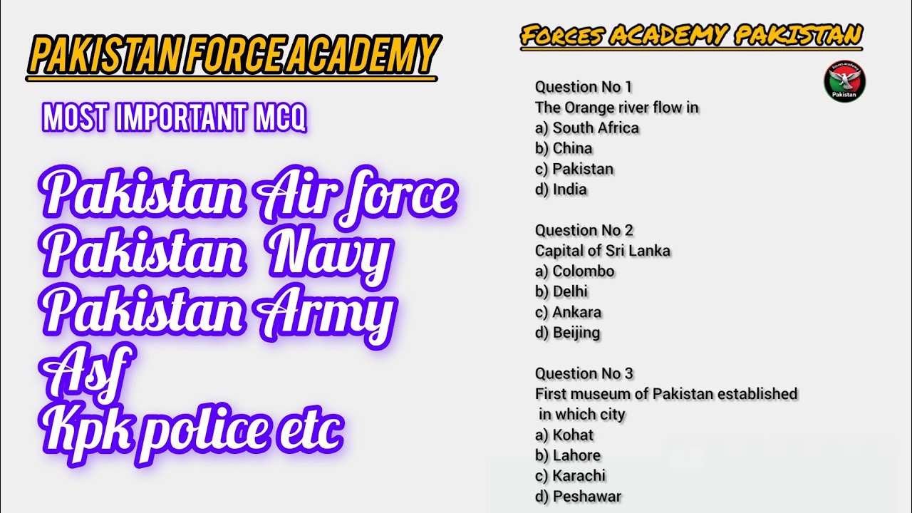 Pakistan Air force Army Navy most important Mcq