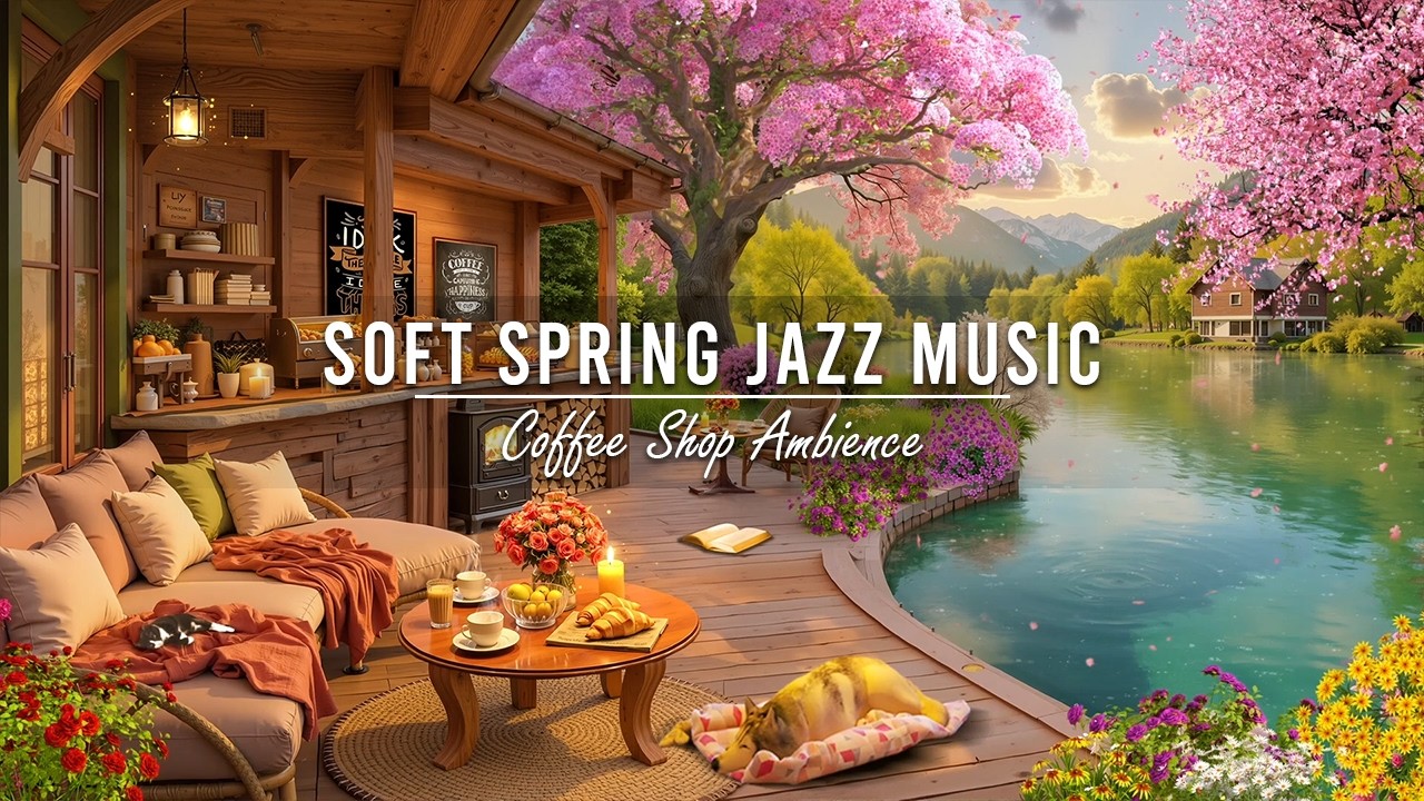 Soft Jazz Music for Study, Work ☕ Spring Lakeside Porch Ambience ~ Relaxing Jazz Instrumental Music