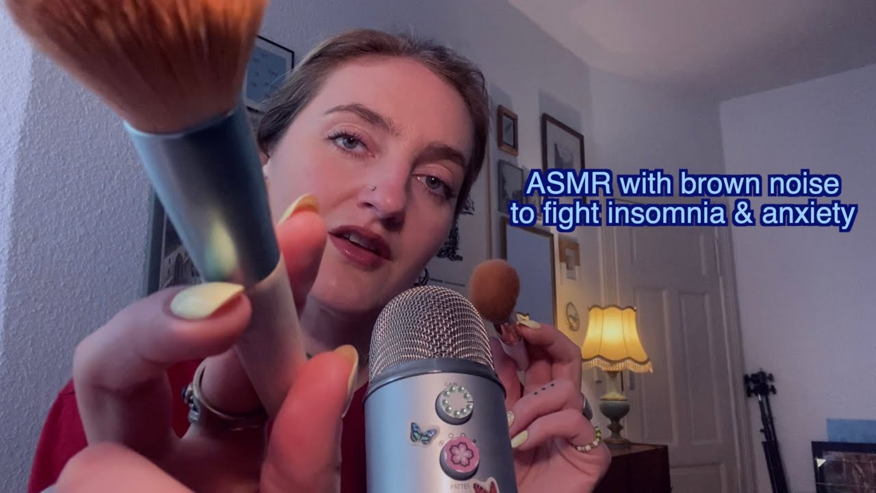 ASMR sleepy triggers 😴 with brown noise 🤎 mic brushing, cherry stone cushion, good night story ☁️✨