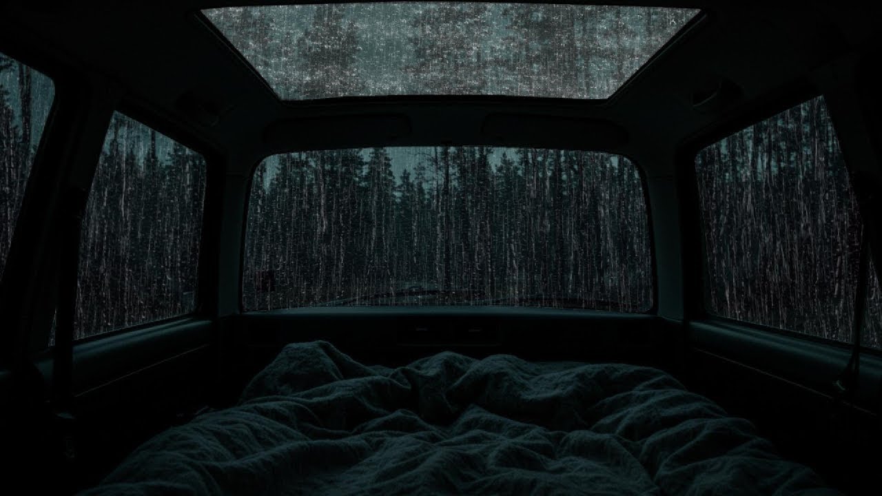 Rain Sounds & Thunder on Cozy Car ⛈️ Peaceful Night ASMR for Meditation, Deep Sleep & Stress Relief
