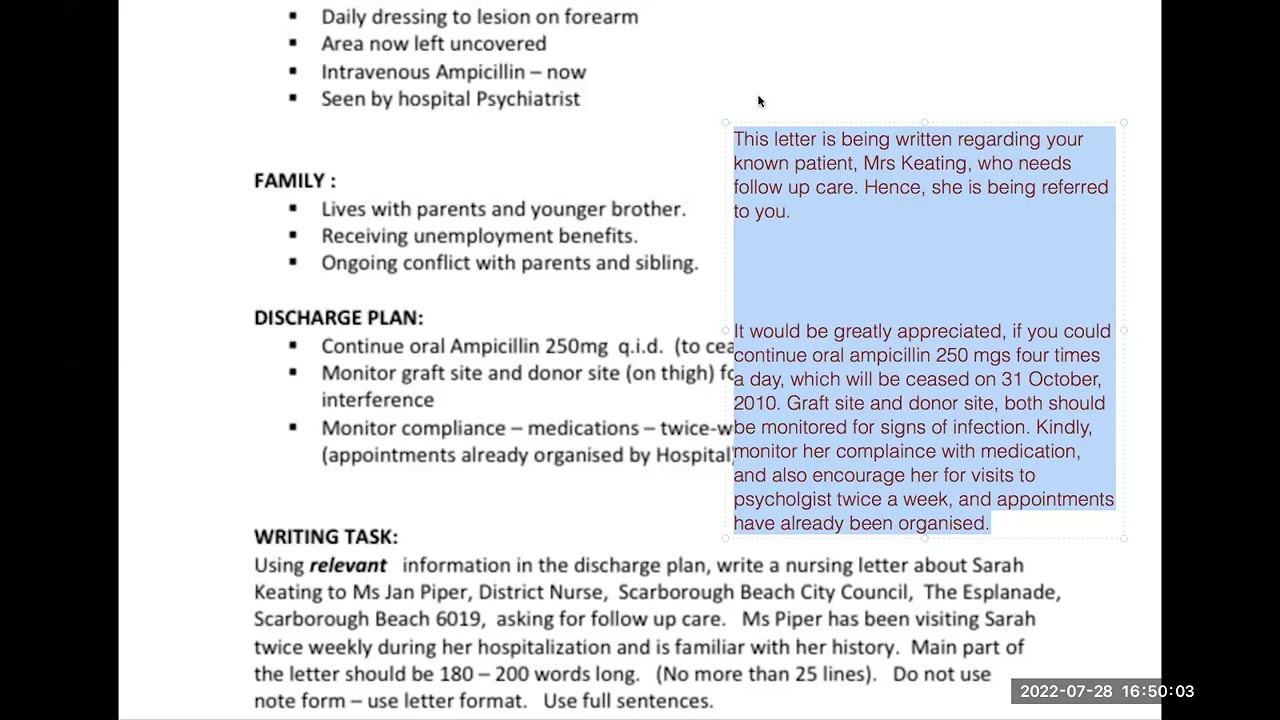 Best oet sample videos | oet writing sample | Ms Sarah Keating letter